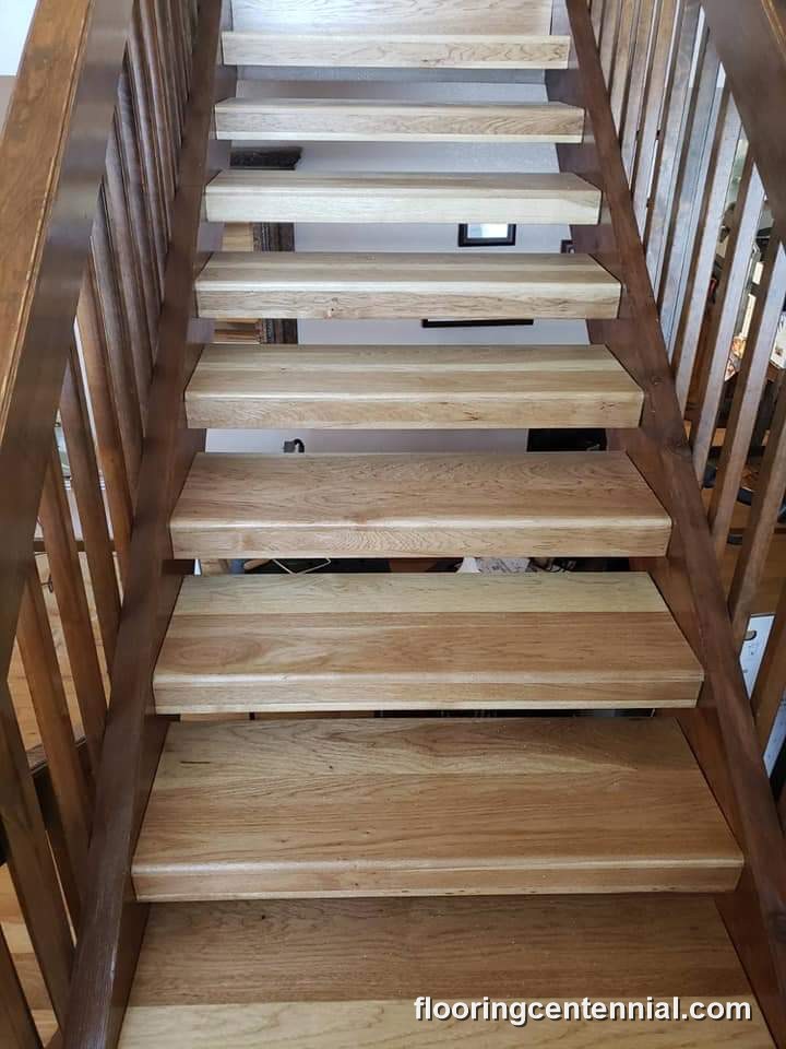 Light oak staircase treads, freshly refinished